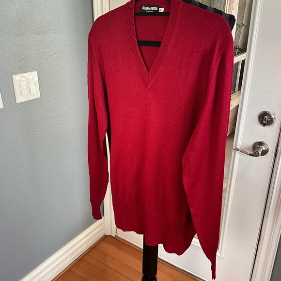 Giuliano di Firenze Made in Italy Fine Knit Wool V Sweater Classic Red Mens L - Picture 6 of 8